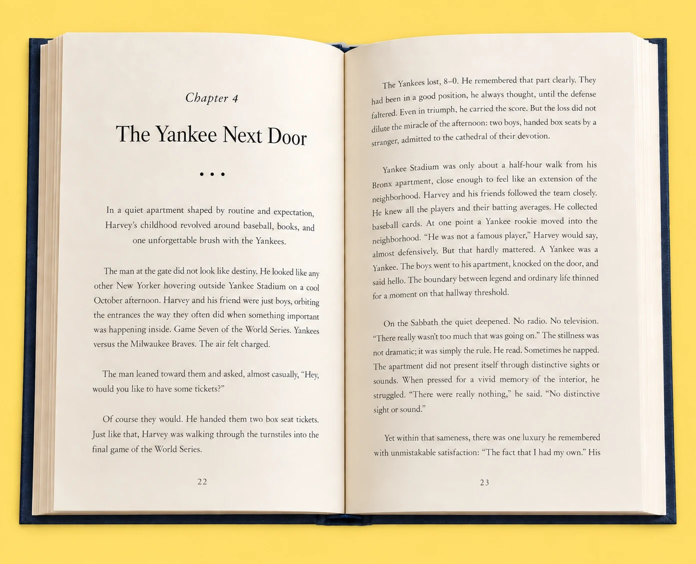 An open two-page spread of Sea of Diamonds, Chapter 4, The Yankee Next Door